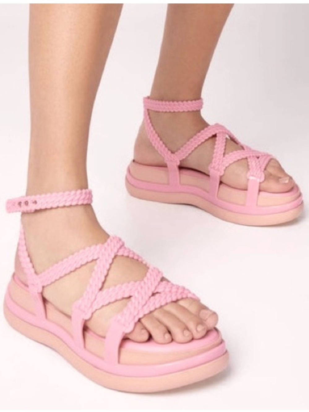 Melissa Buzios Braided Strap w/ Ankle Strap Platform Sandals Pink 8